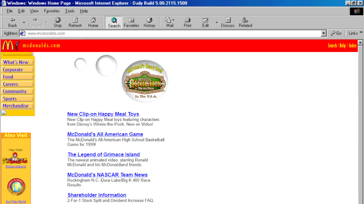 mcdonalds website 1990s